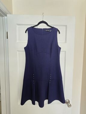 Ivanka Trump Sleeveless Textured Midi Dress in Navy